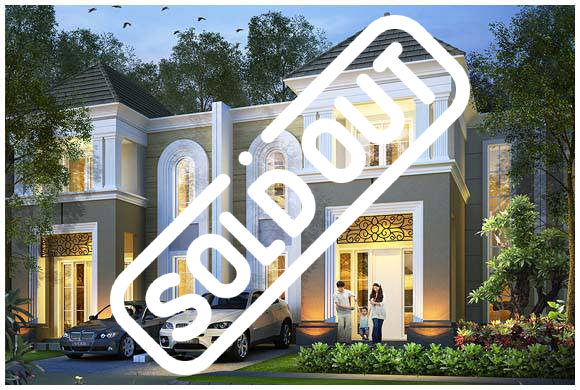 Tampak depan rumah tipe Olive di Klaster Arborside, CitraLand Cirebon. Rumah dua lantai dengan arsitektur modern, jendela besar, dan stempel "Sold Out" yang menandakan unit telah terjual.